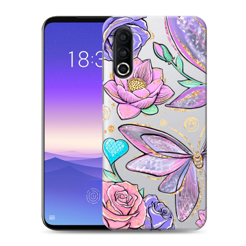 Пластиковый чехол на Meizu 16s Pro с принтом Бабочки и цветы
