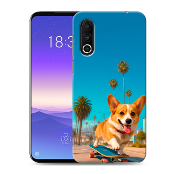 Пластиковый чехол на Meizu 16s Pro с принтом Корги на скейте