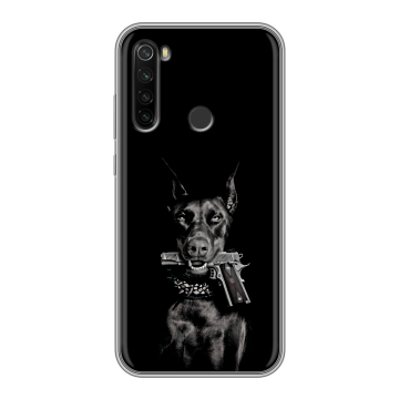 Силиконовый противоударный чехол на Xiaomi RedMi Note 8T с принтом Доберман и пистолет Силиконовый противоударный чехол на Xiaomi RedMi Note 8T с принтом Доберман и пистолет