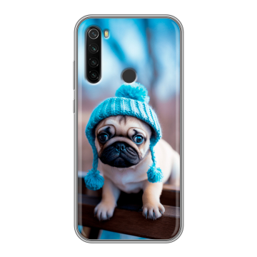 Силиконовый противоударный чехол на Xiaomi RedMi Note 8T с принтом Мопс в шапке