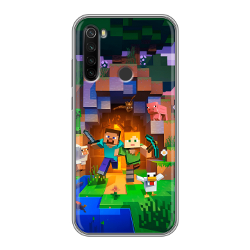 Силиконовый противоударный чехол на Xiaomi RedMi Note 8T с принтом Майнкрафт Minecraft