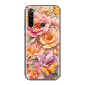 Силиконовый противоударный чехол на Xiaomi RedMi Note 8T с принтом Цветы и бабочки Силиконовый противоударный чехол на Xiaomi RedMi Note 8T с принтом Цветы и бабочки