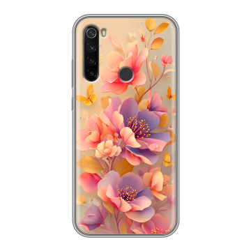 Силиконовый противоударный чехол на Xiaomi RedMi Note 8T с принтом Цветы и бабочки