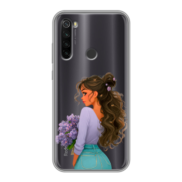 Силиконовый противоударный чехол на Xiaomi RedMi Note 8T с принтом девушка цветы