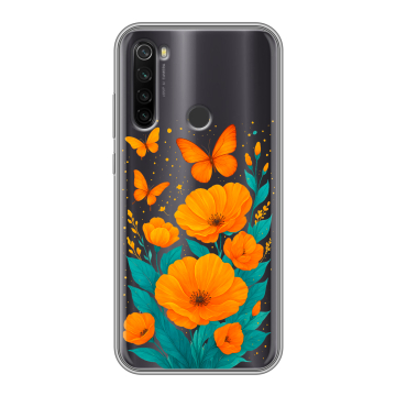 Силиконовый противоударный чехол на Xiaomi RedMi Note 8T с принтом цветы бабочки