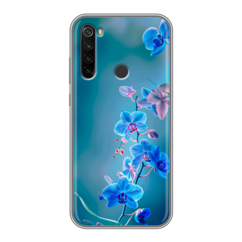 Силиконовый противоударный чехол на Xiaomi RedMi Note 8T с принтом Голубые цветы Силиконовый противоударный чехол на Xiaomi RedMi Note 8T с принтом Голубые цветы
