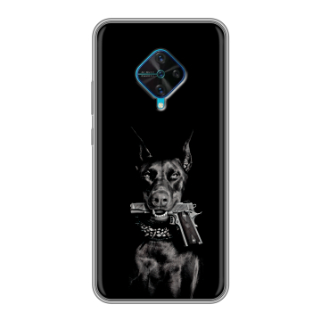 Силиконовый чехол на Vivo V17 с принтом Доберман и пистолет Силиконовый чехол на Vivo V17 с принтом Доберман и пистолет