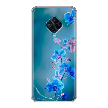 Силиконовый чехол на Vivo V17 с принтом Голубые цветы Силиконовый чехол на Vivo V17 с принтом Голубые цветы