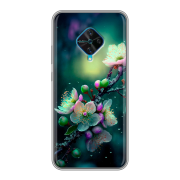 Силиконовый чехол на Vivo V17 с принтом Цветы и мрамор