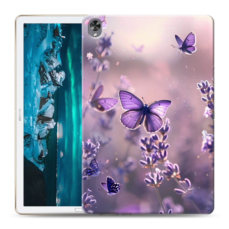 Силиконовый противоударный чехол на Huawei MediaPad M6 10.8 с принтом бабочки и лаванда Силиконовый противоударный чехол на Huawei MediaPad M6 10.8 с принтом бабочки и лаванда