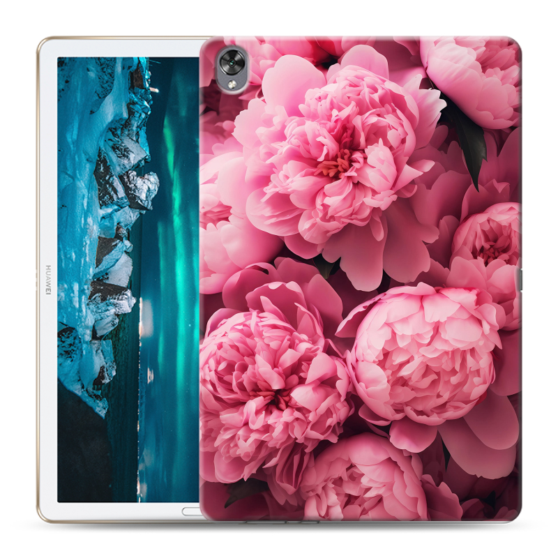 Силиконовый противоударный чехол на Huawei MediaPad M6 10.8 с принтом цветы пионы Силиконовый противоударный чехол на Huawei MediaPad M6 10.8 с принтом цветы пионы