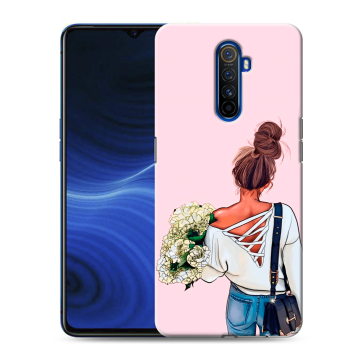 Силиконовый противоударный чехол на Realme X2 Pro с принтом Девушка и букет Силиконовый противоударный чехол на Realme X2 Pro с принтом Девушка и букет