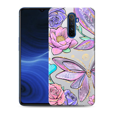 Силиконовый противоударный чехол на Realme X2 Pro с принтом Бабочки и цветы