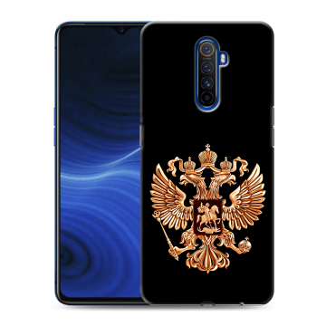 Силиконовый противоударный чехол на Realme X2 Pro с принтом Герб России золотой Силиконовый противоударный чехол на Realme X2 Pro с принтом Герб России золотой