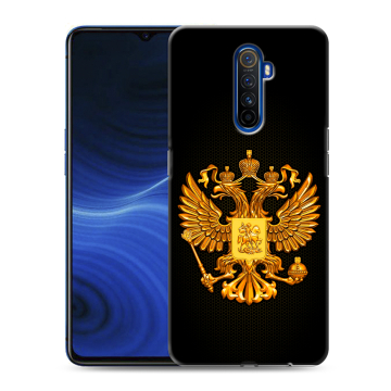 Силиконовый противоударный чехол на Realme X2 Pro с принтом Герб России желтый