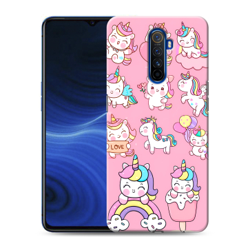 Силиконовый противоударный чехол на Realme X2 Pro с принтом Единороги и радуга
