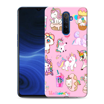 Силиконовый противоударный чехол на Realme X2 Pro с принтом розовые единороги