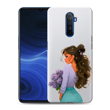 Силиконовый противоударный чехол на Realme X2 Pro с принтом девушка цветы Силиконовый противоударный чехол на Realme X2 Pro с принтом девушка цветы