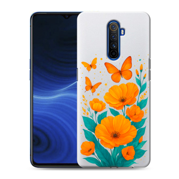 Силиконовый противоударный чехол на Realme X2 Pro с принтом цветы бабочки Силиконовый противоударный чехол на Realme X2 Pro с принтом цветы бабочки