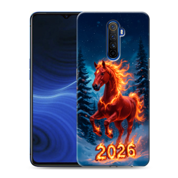 Силиконовый противоударный чехол на Realme X2 Pro с принтом Новый год коня Силиконовый противоударный чехол на Realme X2 Pro с принтом Новый год коня