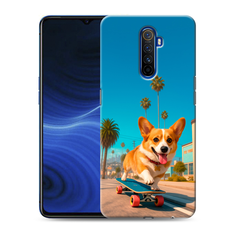 Пластиковый чехол на Realme X2 Pro с принтом Корги на скейте Пластиковый чехол на Realme X2 Pro с принтом Корги на скейте
