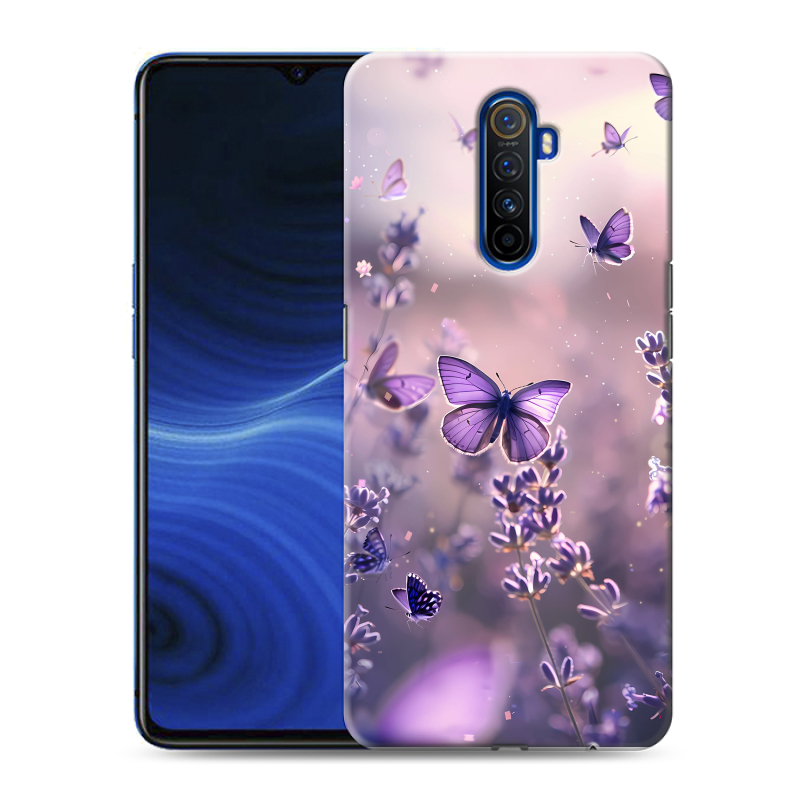 Пластиковый чехол на Realme X2 Pro с принтом бабочки и лаванда Пластиковый чехол на Realme X2 Pro с принтом бабочки и лаванда