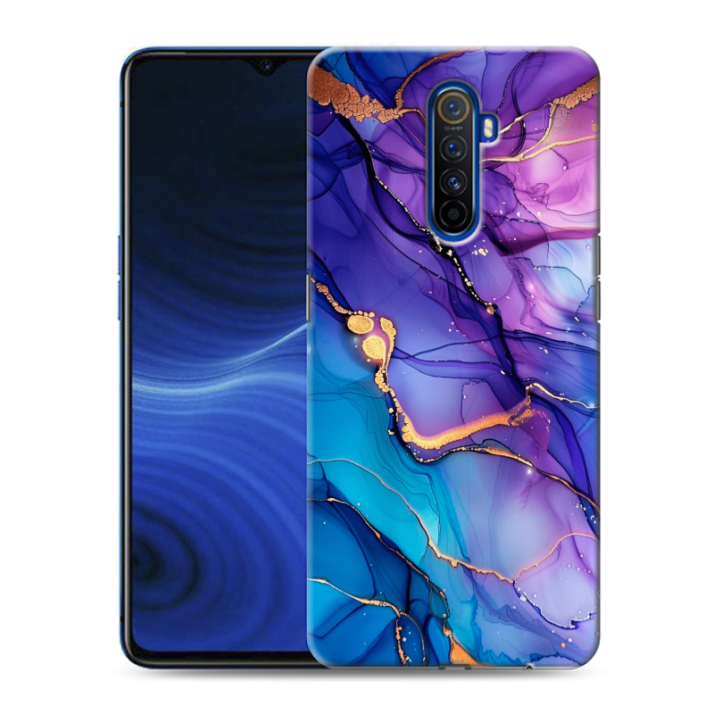 Силиконовый противоударный чехол на Realme X2 Pro с принтом синий мрамор Силиконовый противоударный чехол на Realme X2 Pro с принтом синий мрамор