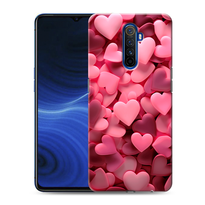 Пластиковый чехол на Realme X2 Pro с принтом розовые сердечки Пластиковый чехол на Realme X2 Pro с принтом розовые сердечки