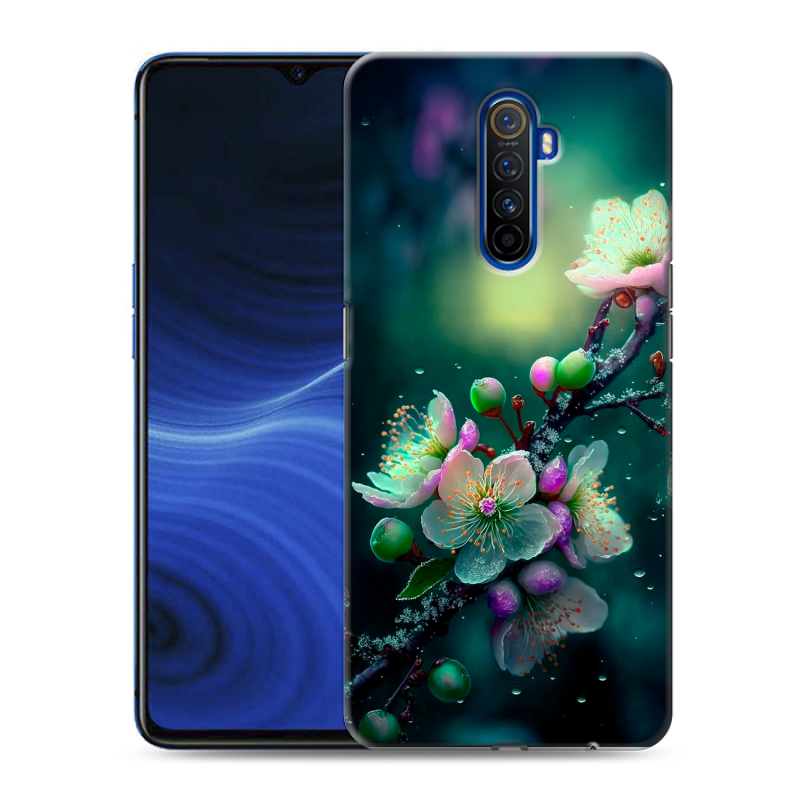 Силиконовый противоударный чехол на Realme X2 Pro с принтом Цветы и мрамор Силиконовый противоударный чехол на Realme X2 Pro с принтом Цветы и мрамор