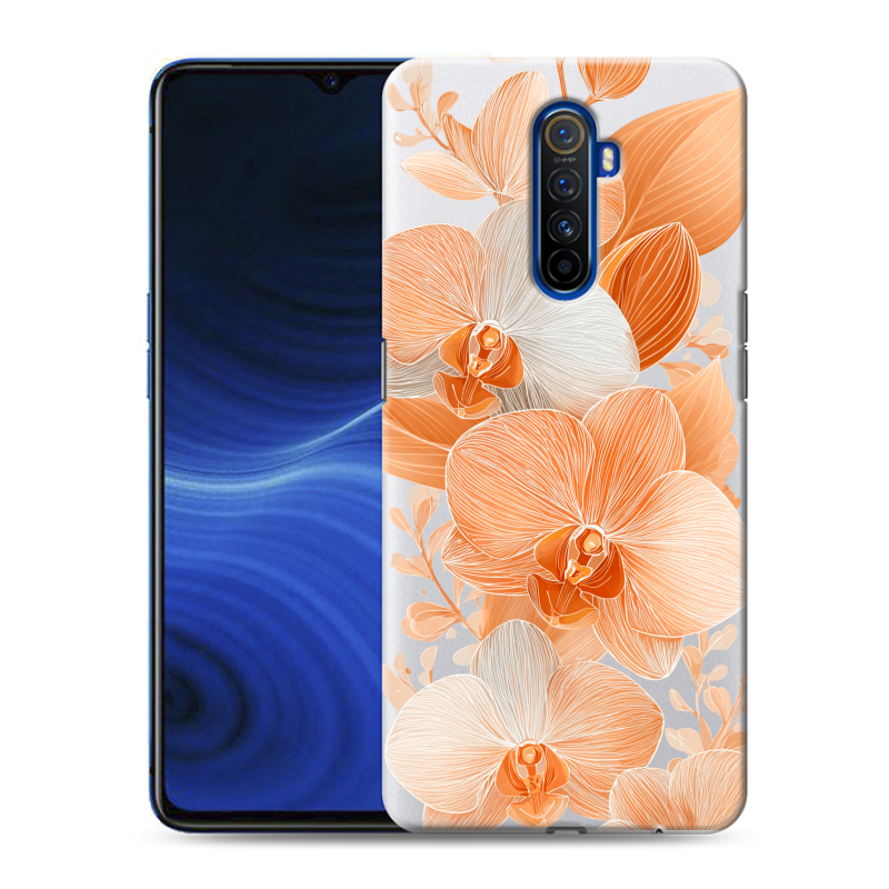 Пластиковый чехол на Realme X2 Pro с принтом Бежевые цветы Пластиковый чехол на Realme X2 Pro с принтом Бежевые цветы