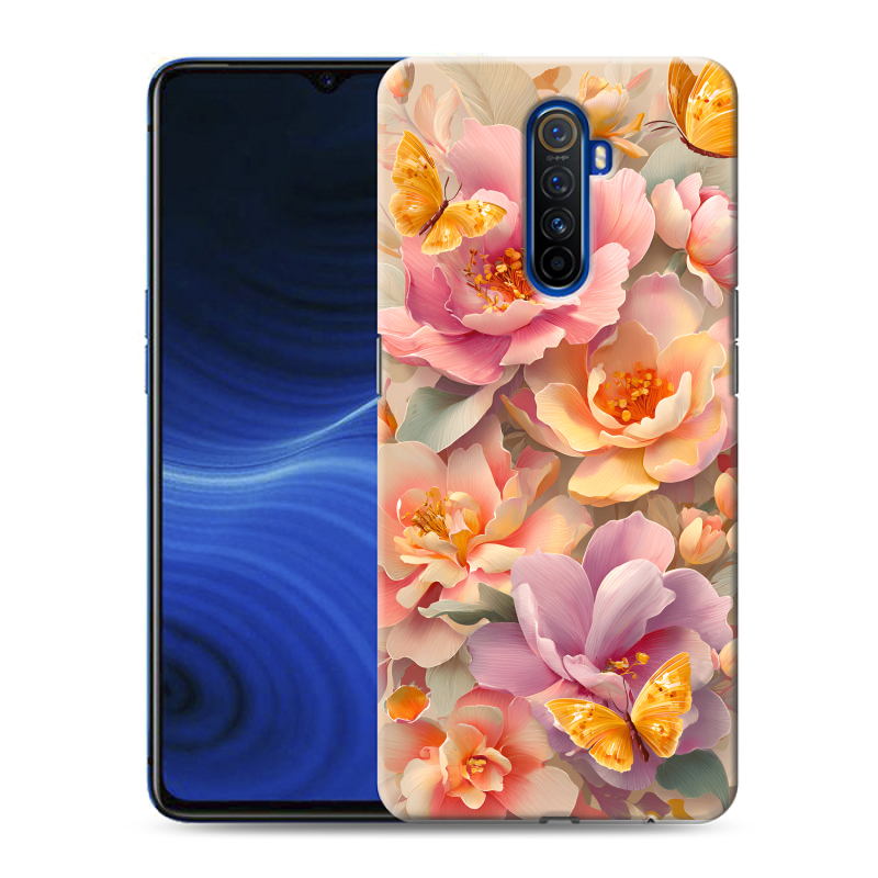 Пластиковый чехол на Realme X2 Pro с принтом Цветы и бабочки Пластиковый чехол на Realme X2 Pro с принтом Цветы и бабочки