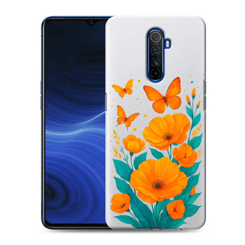 Пластиковый чехол на Realme X2 Pro с принтом цветы бабочки Пластиковый чехол на Realme X2 Pro с принтом цветы бабочки