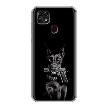 Силиконовый чехол на ZTE Blade 20 Smart с принтом Доберман и пистолет Силиконовый чехол на ZTE Blade 20 Smart с принтом Доберман и пистолет