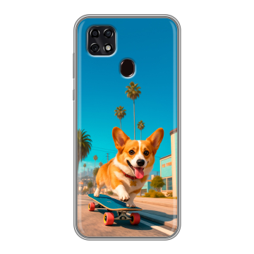 Силиконовый чехол на ZTE Blade 20 Smart с принтом Корги на скейте Силиконовый чехол на ZTE Blade 20 Smart с принтом Корги на скейте
