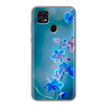 Силиконовый чехол на ZTE Blade 20 Smart с принтом Голубые цветы Силиконовый чехол на ZTE Blade 20 Smart с принтом Голубые цветы