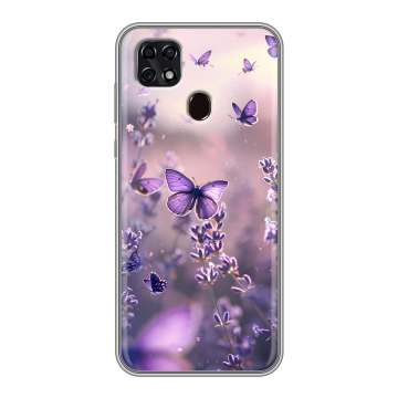 Силиконовый чехол на ZTE Blade 20 Smart с принтом бабочки и лаванда