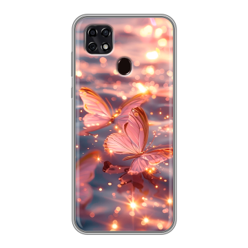 Силиконовый чехол на ZTE Blade 20 Smart с принтом бабочки розовые
