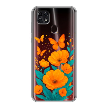 Силиконовый чехол на ZTE Blade 20 Smart с принтом цветы бабочки