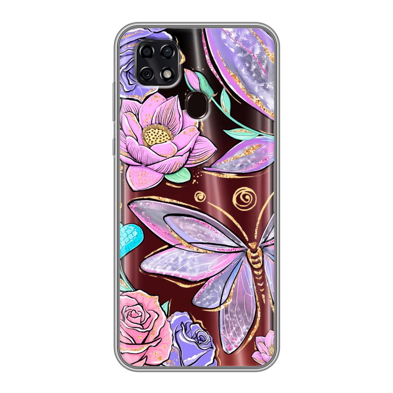 Силиконовый чехол на ZTE Blade 20 Smart с принтом Бабочки и цветы Силиконовый чехол на ZTE Blade 20 Smart с принтом Бабочки и цветы