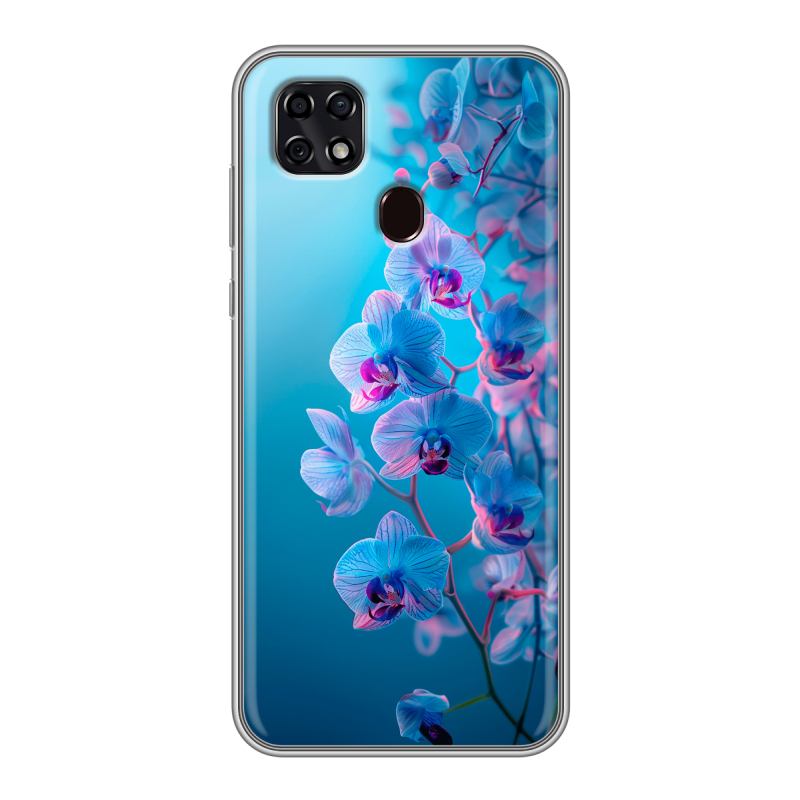 Силиконовый чехол на ZTE Blade 20 Smart с принтом голубые орхидеи Силиконовый чехол на ZTE Blade 20 Smart с принтом голубые орхидеи