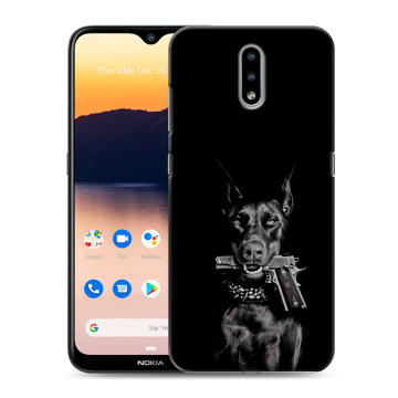 Силиконовый чехол на Nokia 2.3 с принтом Доберман и пистолет Силиконовый чехол на Nokia 2.3 с принтом Доберман и пистолет