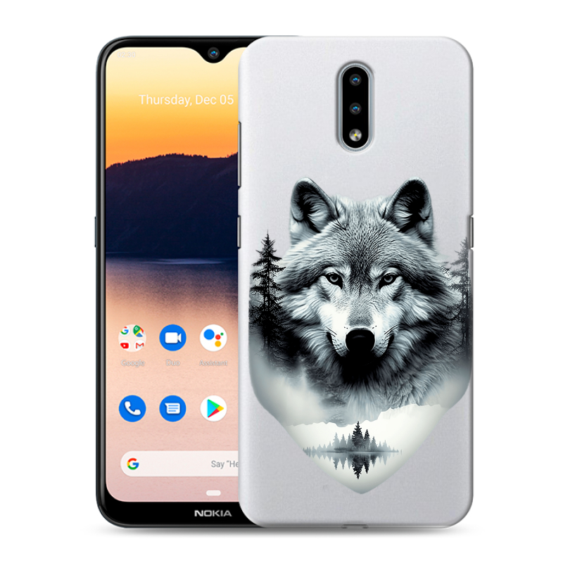 Силиконовый противоударный чехол на Nokia 2.3 с принтом Волк в лесу Силиконовый противоударный чехол на Nokia 2.3 с принтом Волк в лесу