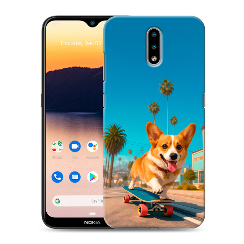 Силиконовый противоударный чехол на Nokia 2.3 с принтом Корги на скейте Силиконовый противоударный чехол на Nokia 2.3 с принтом Корги на скейте