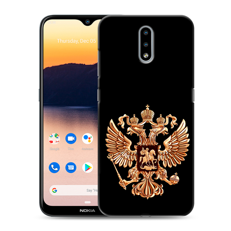Силиконовый противоударный чехол на Nokia 2.3 с принтом Герб России золотой Силиконовый противоударный чехол на Nokia 2.3 с принтом Герб России золотой
