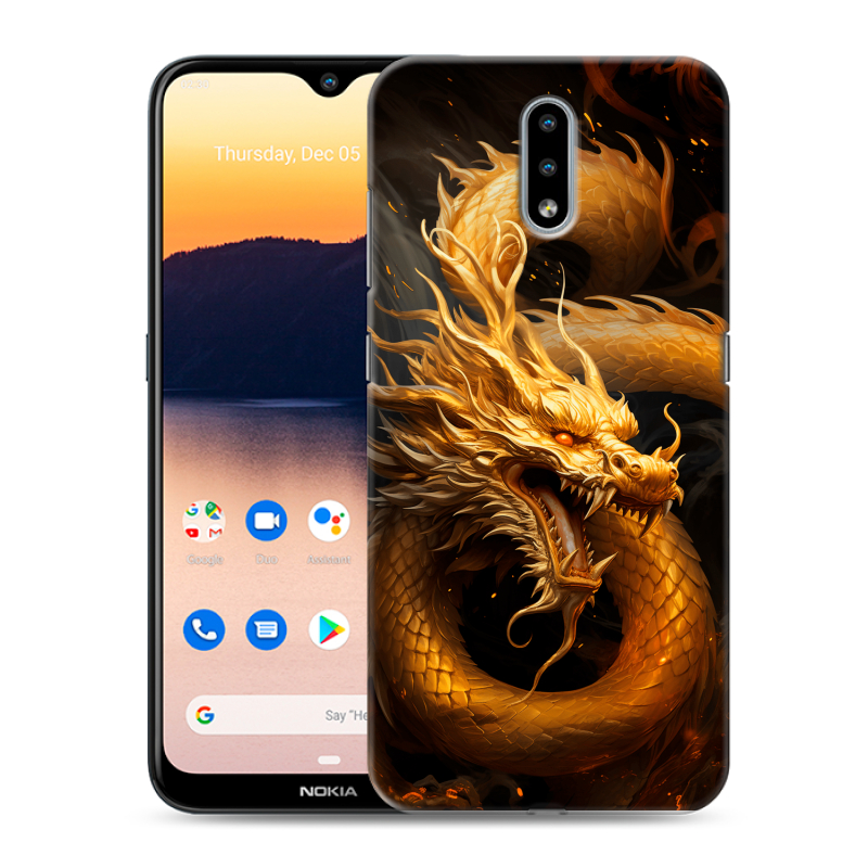 Силиконовый противоударный чехол на Nokia 2.3 с принтом Золотой дракон Силиконовый противоударный чехол на Nokia 2.3 с принтом Золотой дракон