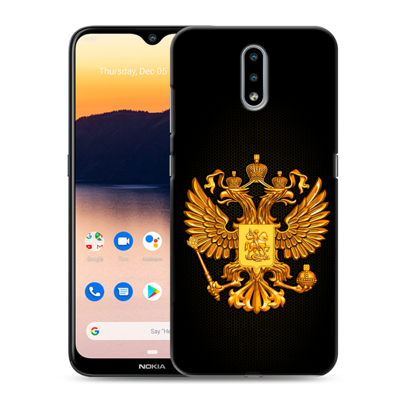 Силиконовый противоударный чехол на Nokia 2.3 с принтом Герб России желтый Силиконовый противоударный чехол на Nokia 2.3 с принтом Герб России желтый