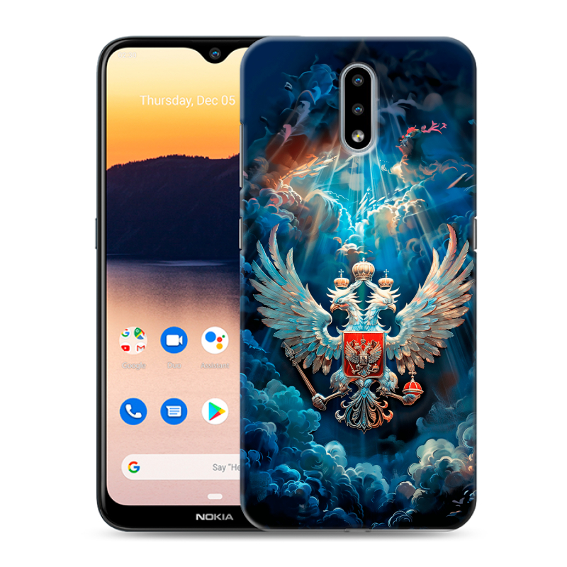 Силиконовый противоударный чехол на Nokia 2.3 с принтом Герб флаг России Силиконовый противоударный чехол на Nokia 2.3 с принтом Герб флаг России