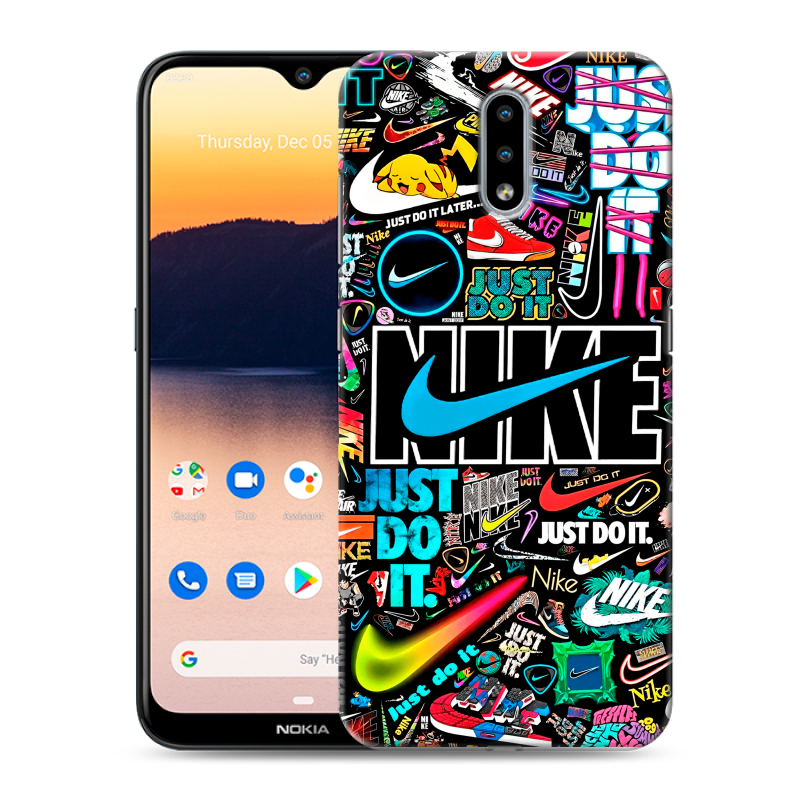 Силиконовый противоударный чехол на Nokia 2.3 с принтом найк nike черный Силиконовый противоударный чехол на Nokia 2.3 с принтом найк nike черный