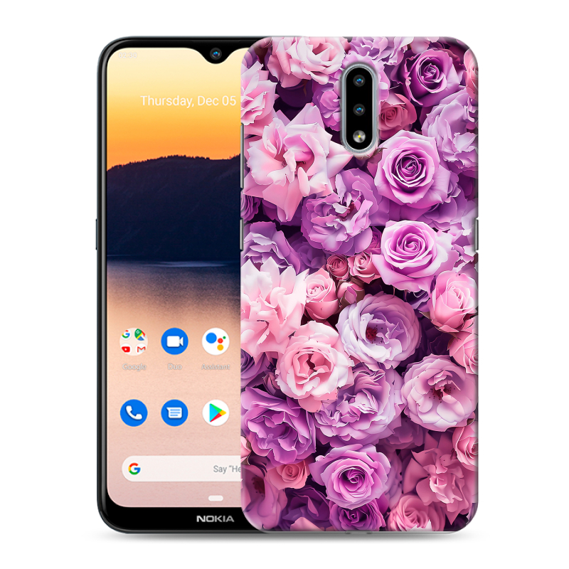 Силиконовый противоударный чехол на Nokia 2.3 с принтом лавандовые розы Силиконовый противоударный чехол на Nokia 2.3 с принтом лавандовые розы