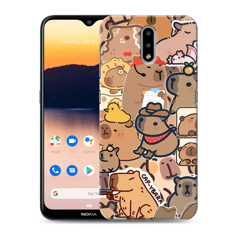 Силиконовый противоударный чехол на Nokia 2.3 с принтом капибара Силиконовый противоударный чехол на Nokia 2.3 с принтом капибара
